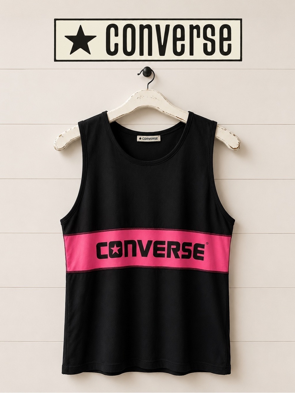 Vintage CONVERSE Tank Top – Black & Pink – Unisex – Estimated Size M